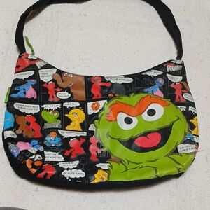 Sesame Street Black and Green Cartoon Shoulder Bag